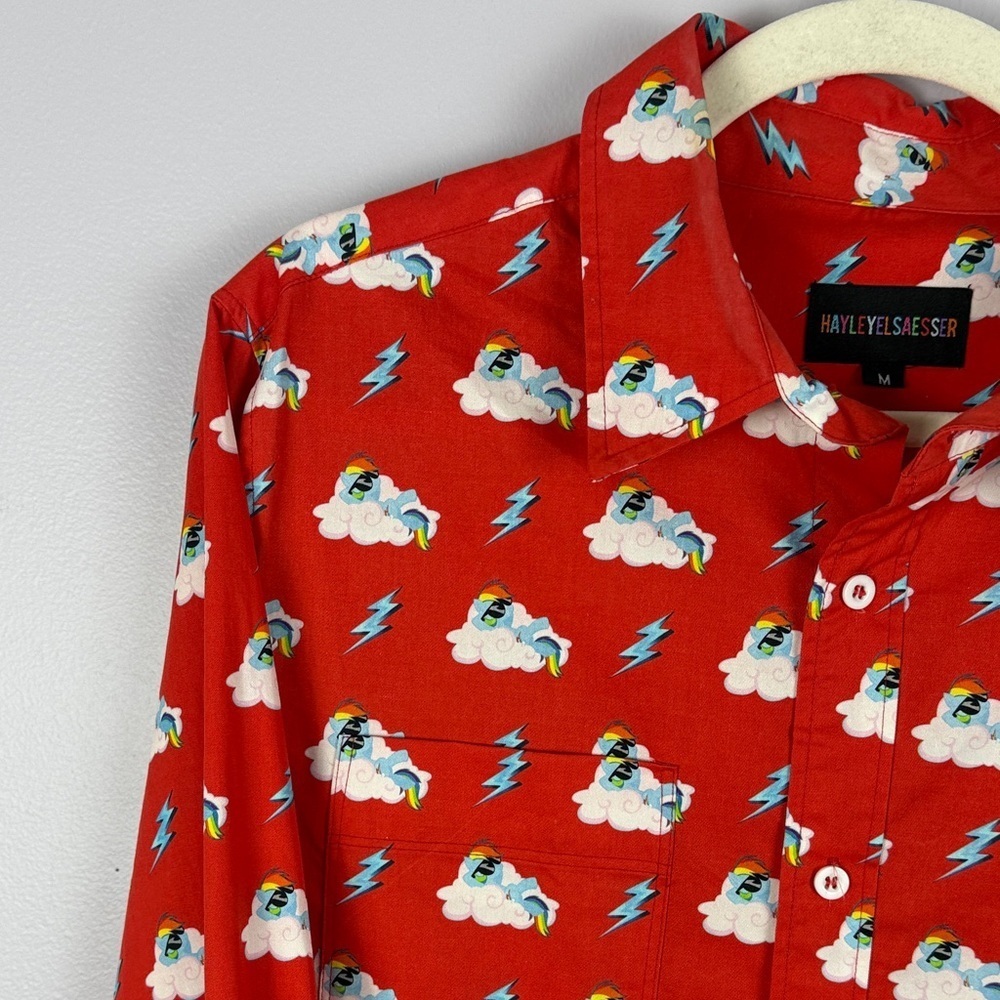Hayley Elsaesser Cotton Cloud Lightning Unicorn Print Button Down Med Red Shirt - Picture 7 of 13